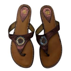 Yellow Box Metallic Sequin Sunflower Flip Flops Size 8